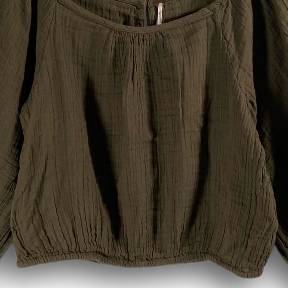 Free People, EUC, Sunday Funday Pullover, Olive Green, Puff Long Sleeve, Top, M - Picture 5 of 13